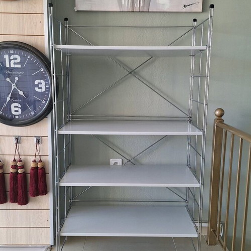 Metal shelf with 4 adjustable shelves, new, soft gray lacquer color