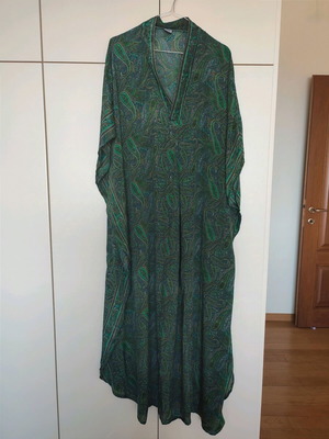 Maxi silk kaftan dress new, one size green