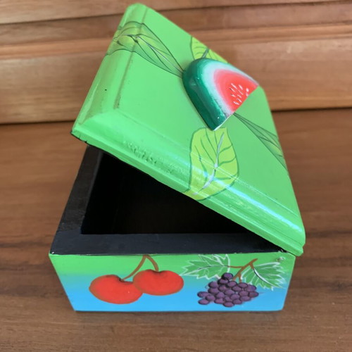 Handmade wooden jewelry box with summer fruit painting, new