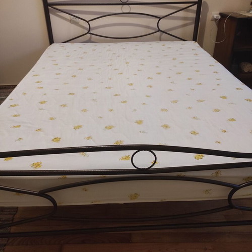 Double bed and single bed set, metal with slats