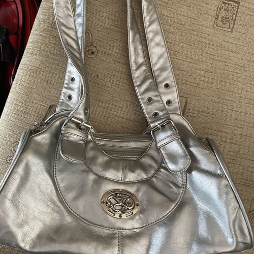 Vintage silver Y2K 00s style shoulder bag with metal buckle
