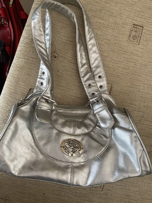 Vintage silver Y2K 00s style shoulder bag with metal buckle