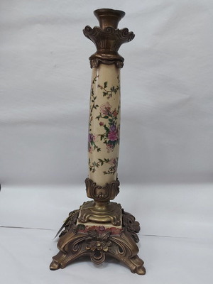 Vintage single-light candlestick new, crackled porcelain with brass feet