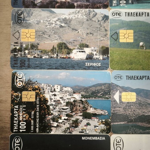 OTE phone card collection, 15 different Greek places, 100 units each