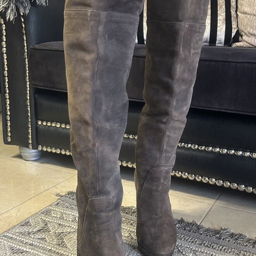 Leather suede boots over the knee size 38 like new, brown and blue