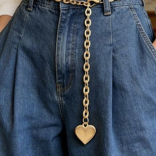 Long Gold Chain Belt with Heart Pendant 150 cm New
