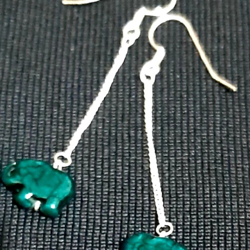 Green Elephant Earrings Silver 925, handmade, gift pouch