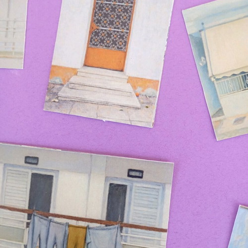 Stickers with apartment buildings like new, doors and balconies
