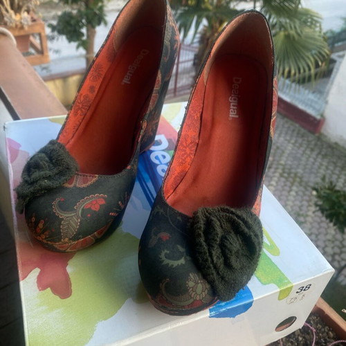 Desigual platform sandals 12 cm new, green and orange