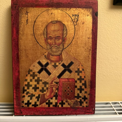 Saint Nicholas Wooden Icon used, Byzantine style religious art