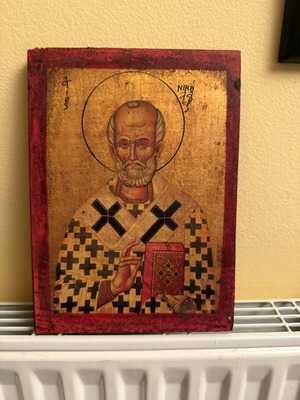 Saint Nicholas Wooden Icon used, Byzantine style religious art