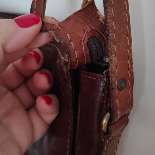 The Bridge shoulder bag used, cognac leather, spacious with three compartments