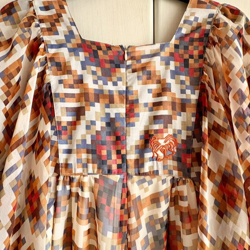 Boho dress with wide batwing sleeves in earthy tones, like new