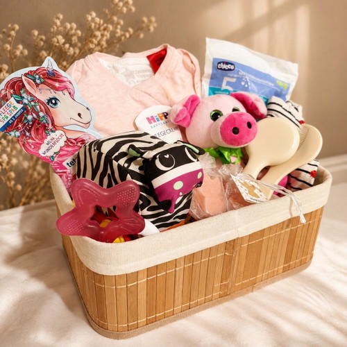 Newborn Baby Girl Gift Basket, 12 baby items, 0-3 months