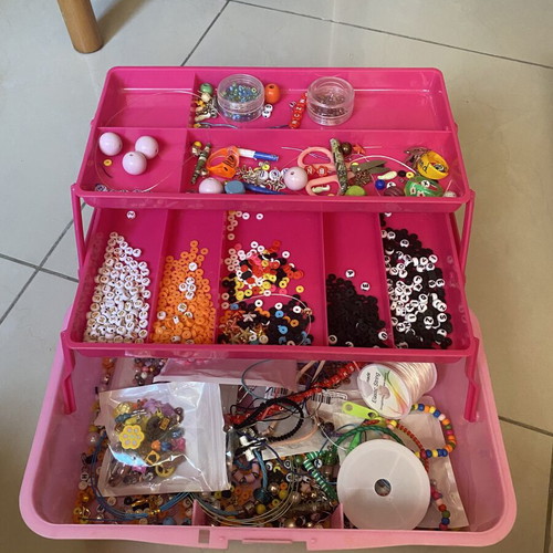 Multi-Tier Bead Craft Storage Box used, pink