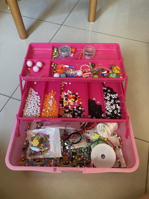 Multi-Tier Bead Craft Storage Box used, pink
