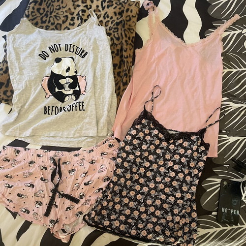 Panda Pajama Set with 2 Cami Tops like new