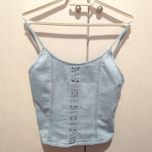 Vintage denim blouse used, size M, blue cotton