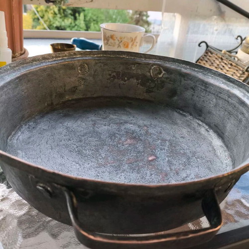 Copper low pot used antique 19th century