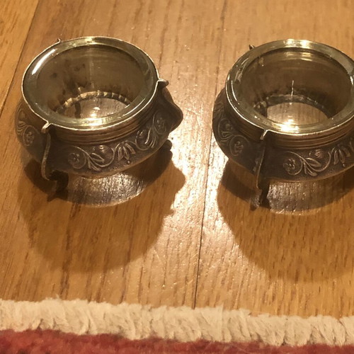 Set of 2 vintage Russian silver-plated salt pepper or caviar bowls used