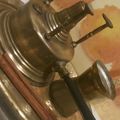 Coffee set vintage 3pcs brass, like new, kamineto, briki, tray