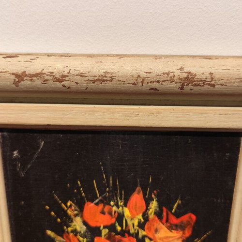 Manos Zacharakis oil painting used, Red Flowers in Green Vase