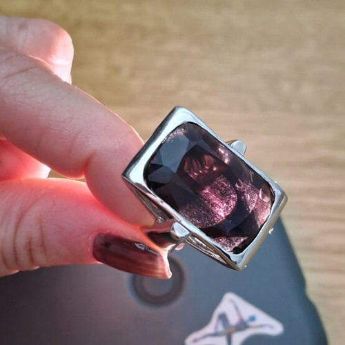 925 Silver Ring with Amethyst, Large, New, Size 55