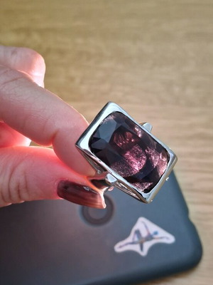 Μεγάλο δαχτυλίδι ασημένιο 925 με αμέθυστο καινούργιο, νούμερο 55