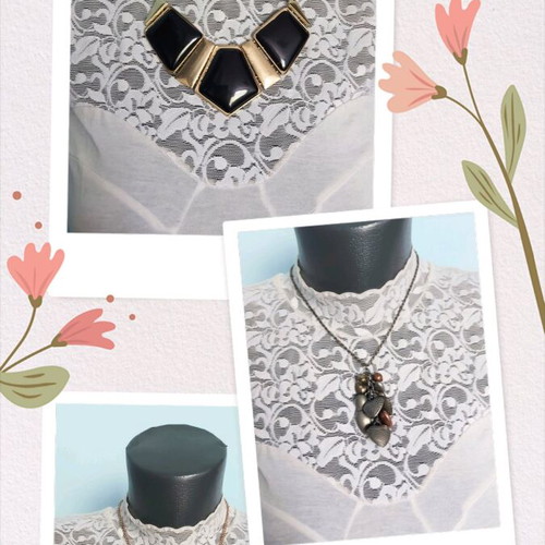 Choker necklaces like new with black ornaments, mother-of-pearl flowers and hearts