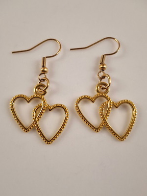 Dangling earrings heart-shaped steel gold tone like new