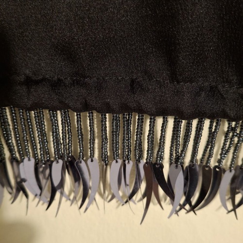 Satin blouse with fringes and 3/4 sleeves like new, black