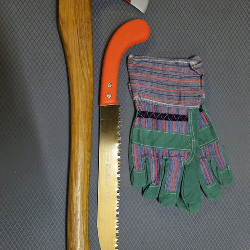 Garden tool set new, 3 pieces with axe, Salvador saw and gloves