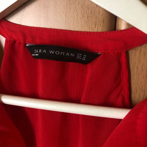 Zara lightweight red blouse medium like new with lining and tie