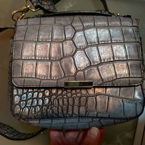 Double sided bag used, grey and silver croco-snake style