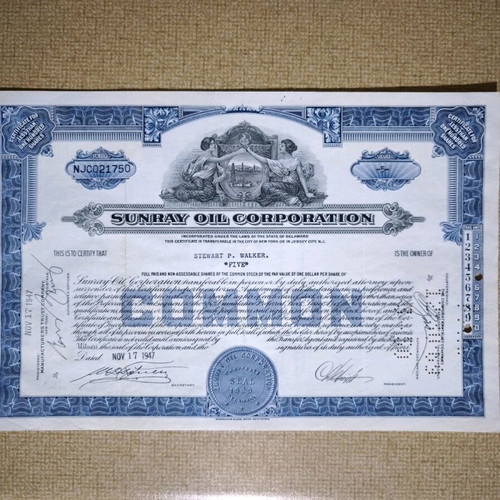 Sunray Oil Corporation collectible stock 1947 like new
