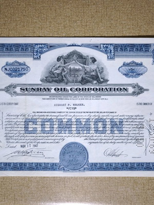 Sunray Oil Corporation collectible stock 1947 like new