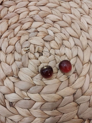 Cherry earrings new, red and gold color