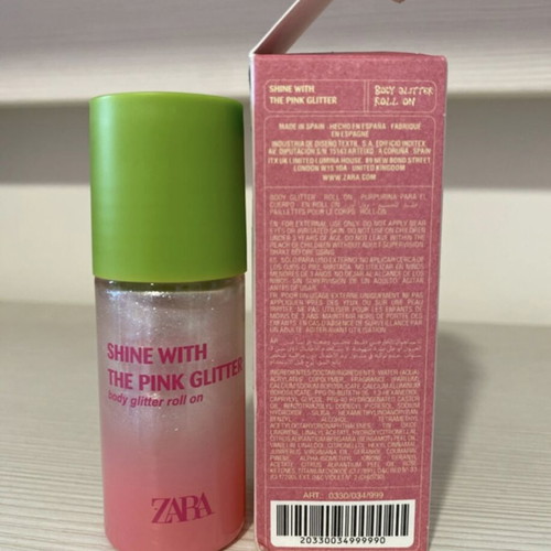 Zara Shine With Pink Glitter Roll On body glitter 25ml new