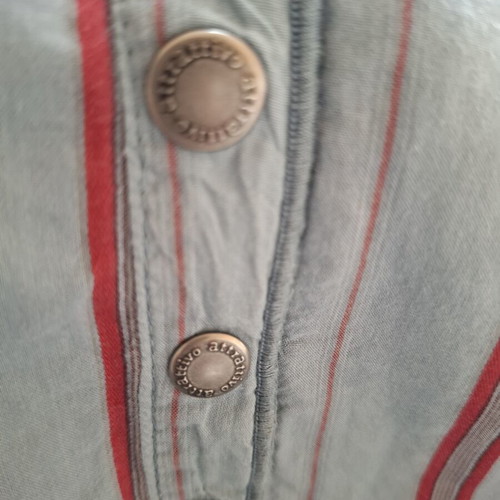 Attrattivo summer shirt used, blue with red stripes and hood