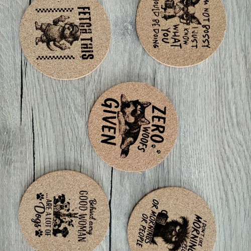 Set of 5 cork coasters with dog designs new