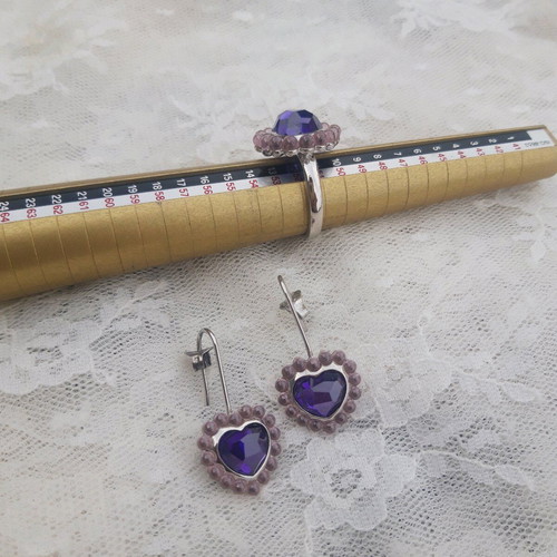 Lousir silver set with purple heart zirconia like new