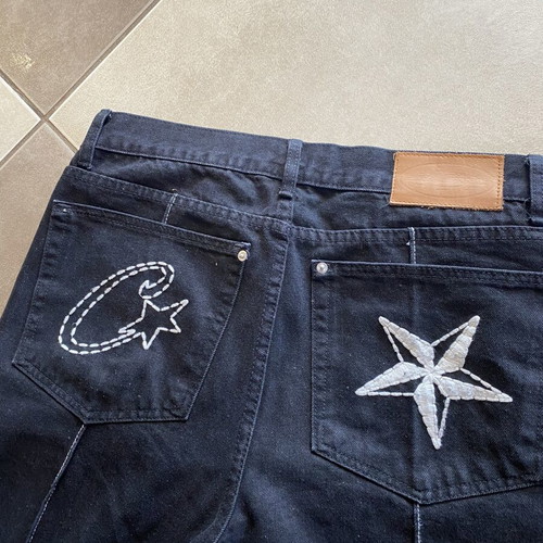 Corteiz C-Star Denim Jeans new, 100% cotton, baggy, black and white