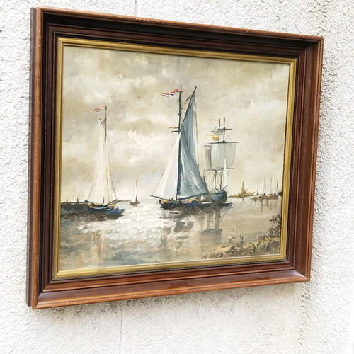 Large Dutch Original Oil Painting on Canvas Used