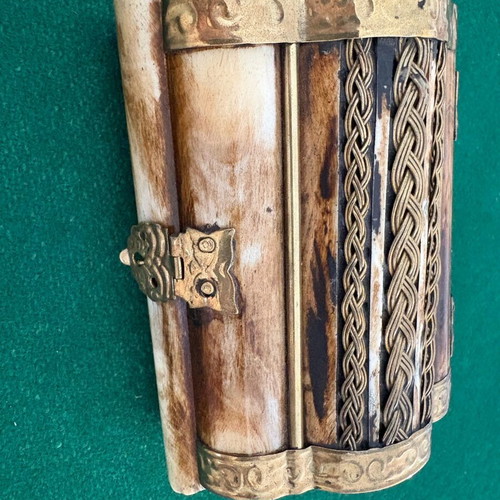 Jewelry box camel bone with brass details like new, velvet interior