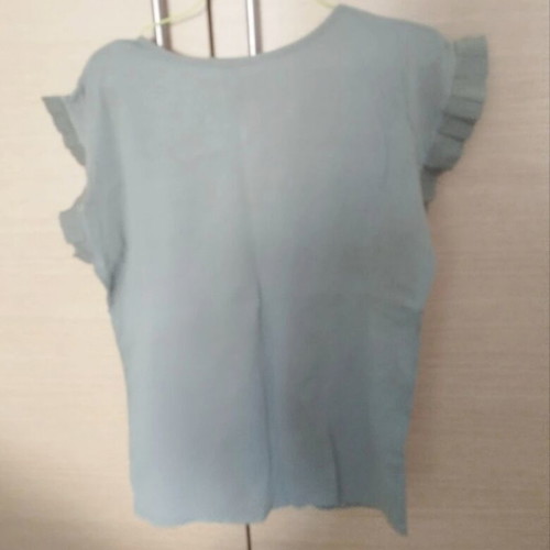Short Sleeve Gofre Linen Blend Blouse One Size, New, Khaki