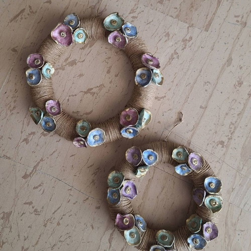 Handmade decorative wreaths set of 2 with anemones new