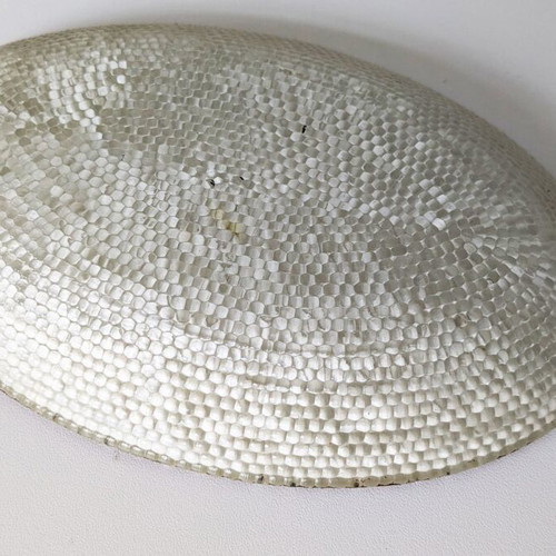 Vintage glass decorative platter used with painted embossed design