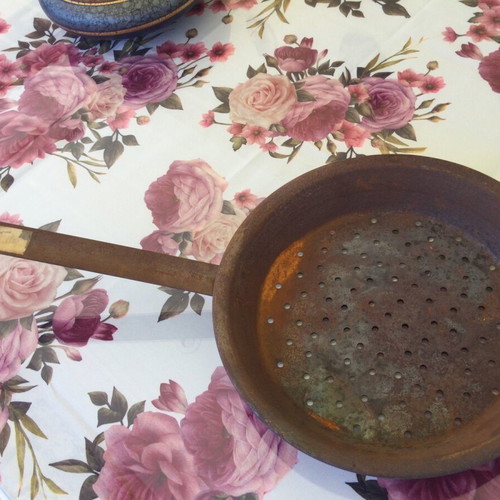 Vintage old fireplace pan for chestnuts used