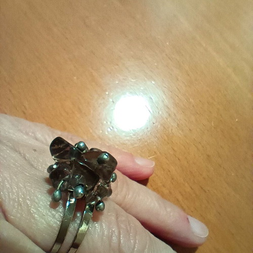 Faux ring with intricate design and adjustable size, new, silver