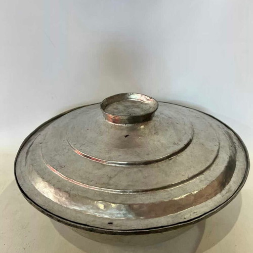 Vintage copper pot with lid 1950, used, 19x36 cm